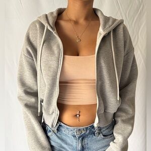 Forever 21 Light Gray Zip-Up Hoodie